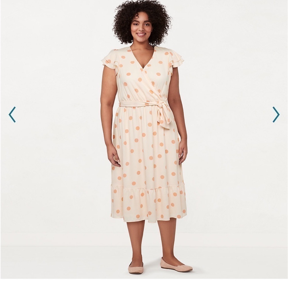 LC Lauren Conrad polka dot faux wrap midi dress